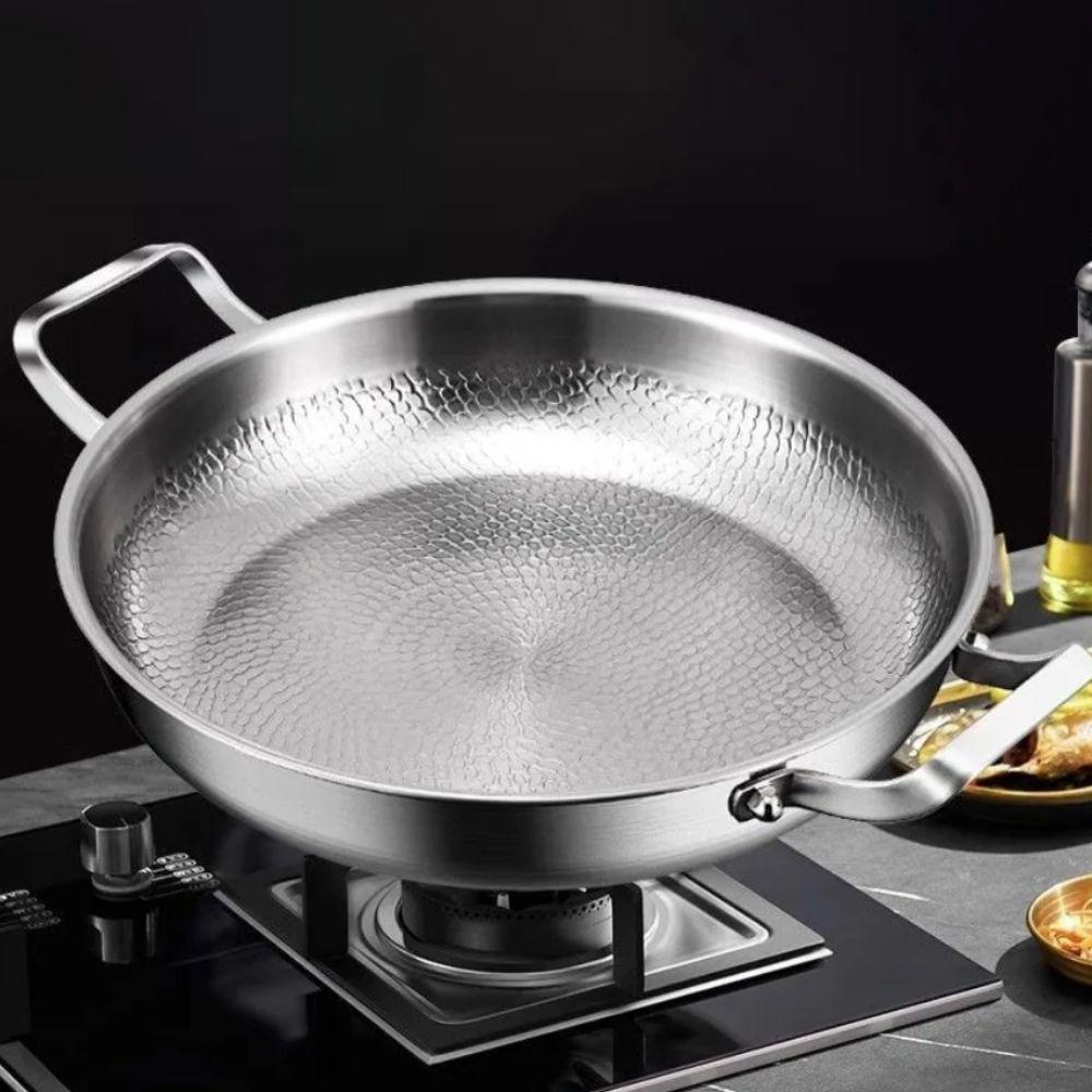 Titanium Alloy Double Ear Frying Pan Non-stick Hammer Pattern Frying Pot Flat Bottomed Uncoated Cooking Pan Kitchen
