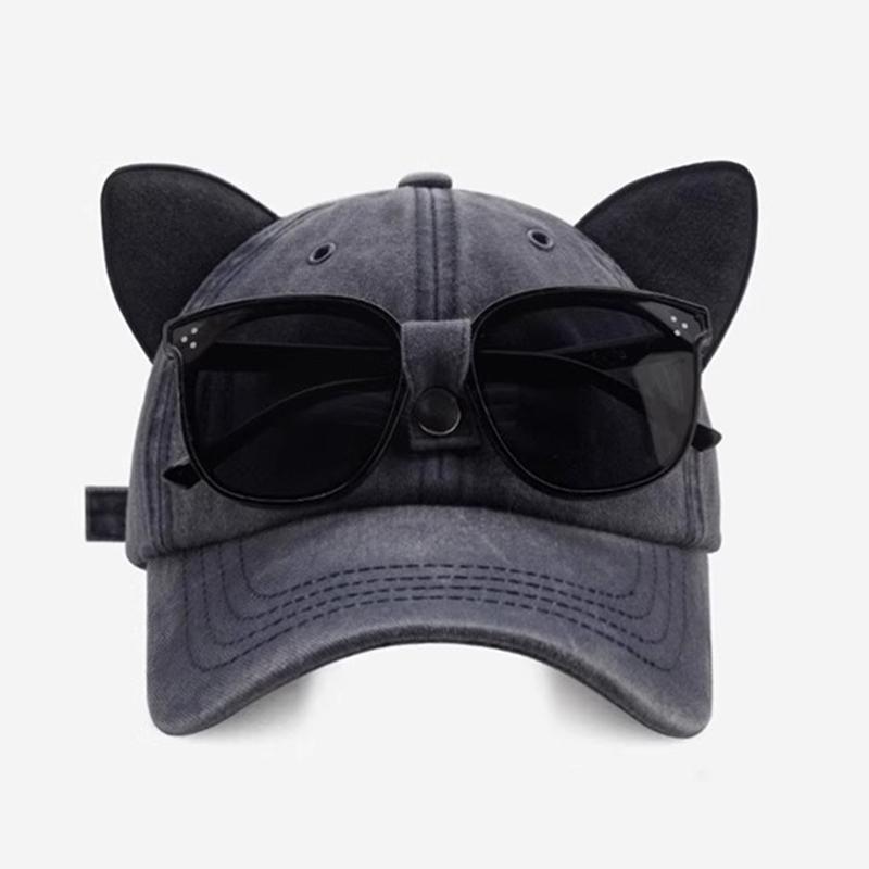 Unisex Cute Cat Ears Decoration Baseball Caps Outdoor Adjustable Personality Glasses Aviator Hat Casual Sunscreen Hat