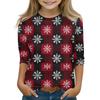 Christmas Day Print Tops For Youth Girls 4-11 Years Round Neck 3/4 Sleeves T-Shirts Trendy Tops Outfit Tees
