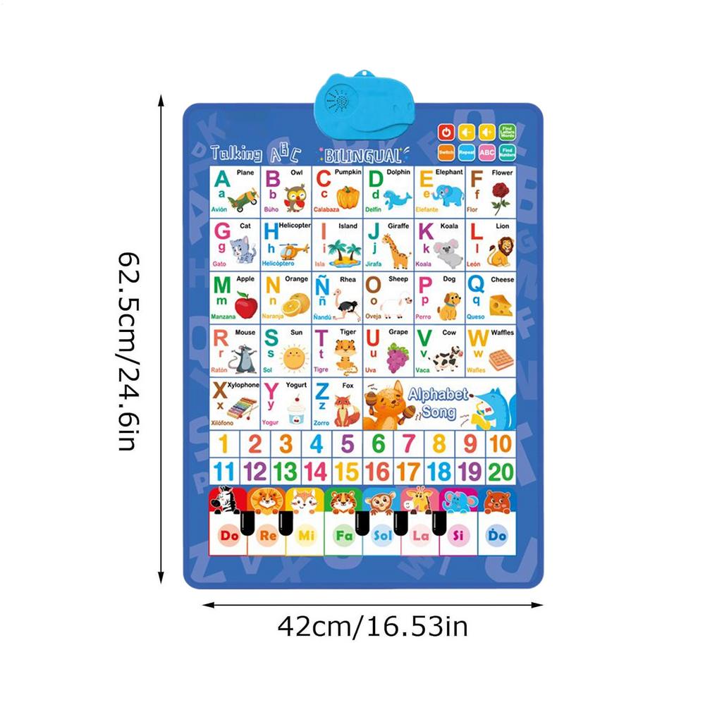 Alphabet Wall Chart Talking Bilingual Interactive Toy Music Spanish And English Preschool Wall Posters for Ages 3-8 Language