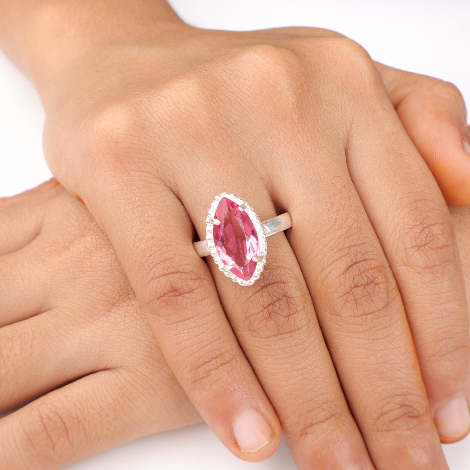 

Драгоценный камень Розовый Турмалин Ювелирные изделия из стерлингового серебра 925 пробы Ручной работы Кольцо Подарок для мамы RR-64-8 13