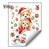 Indoor Christmas Wall Ornaments Decals, Watercolor Stacked Dogs Stickers, Self?Adhesive PVC Xmas Holiday Decor for Living Room Puppy Stickers