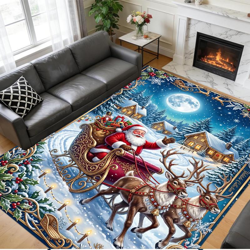 Christmas Printed Square Area Rug Soft Non Slip Floor Carpet For Bedroom Holiday Gift