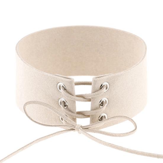 Kvinnors vintage punk gotisk snörning Faux mocka bred Choker kort halsband