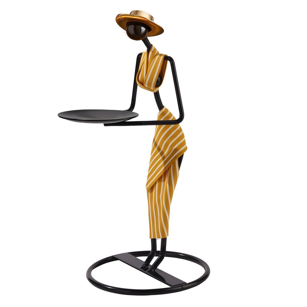 African-Inspired Tea Light Candle Holder with Metal Art Girl Figure A Type