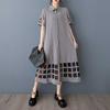 Spring and Summer New Loose Large Size Mesh Splicing Casual Simple Sweet Short-sleeved Shirt Dress