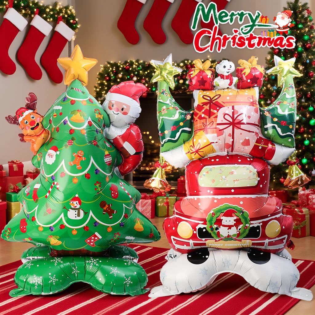 Large Standing Christmas Foil Balloon Xmas Tree Santa Claus Snowman Xmas Tree Inflatable Balloons Holiday Party Decor Kids Toys