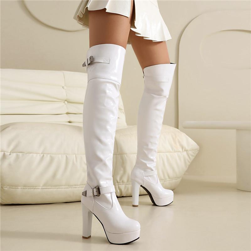 Women's high-heeled boots autumn and winter new European and American style waterproof table thick-heeled large-size knee boots