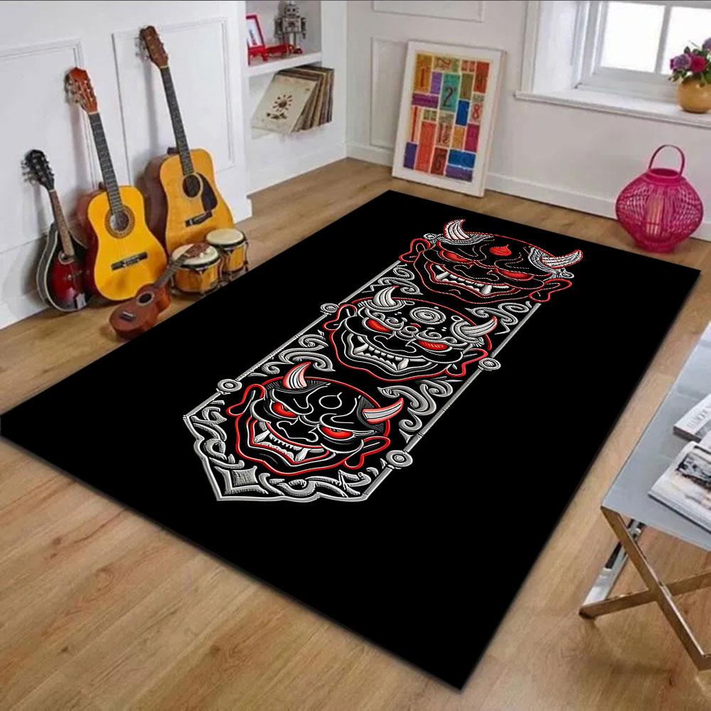 "Tribal Demon Face Design Rug" Patterned Carpet, Non Slip Mat Suitable for Living Room and Bedroom Sofas