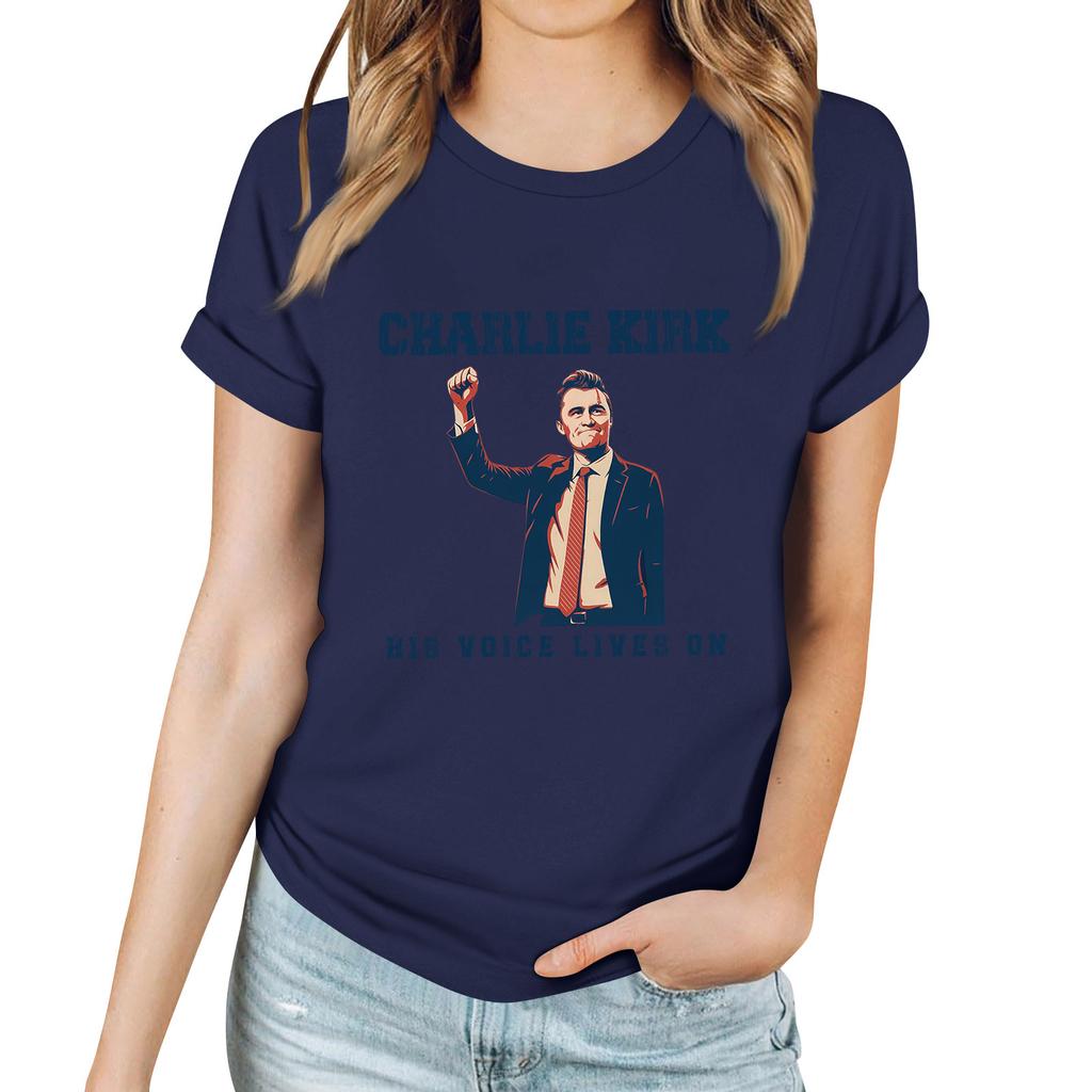 Women's Casual Printed T-Shirt Round Neck Pullover Short Sleeve Top