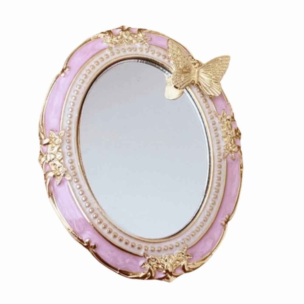 Portable Pocket Mirror European Style European Relief Handheld Mirror  Home Decor розовый
