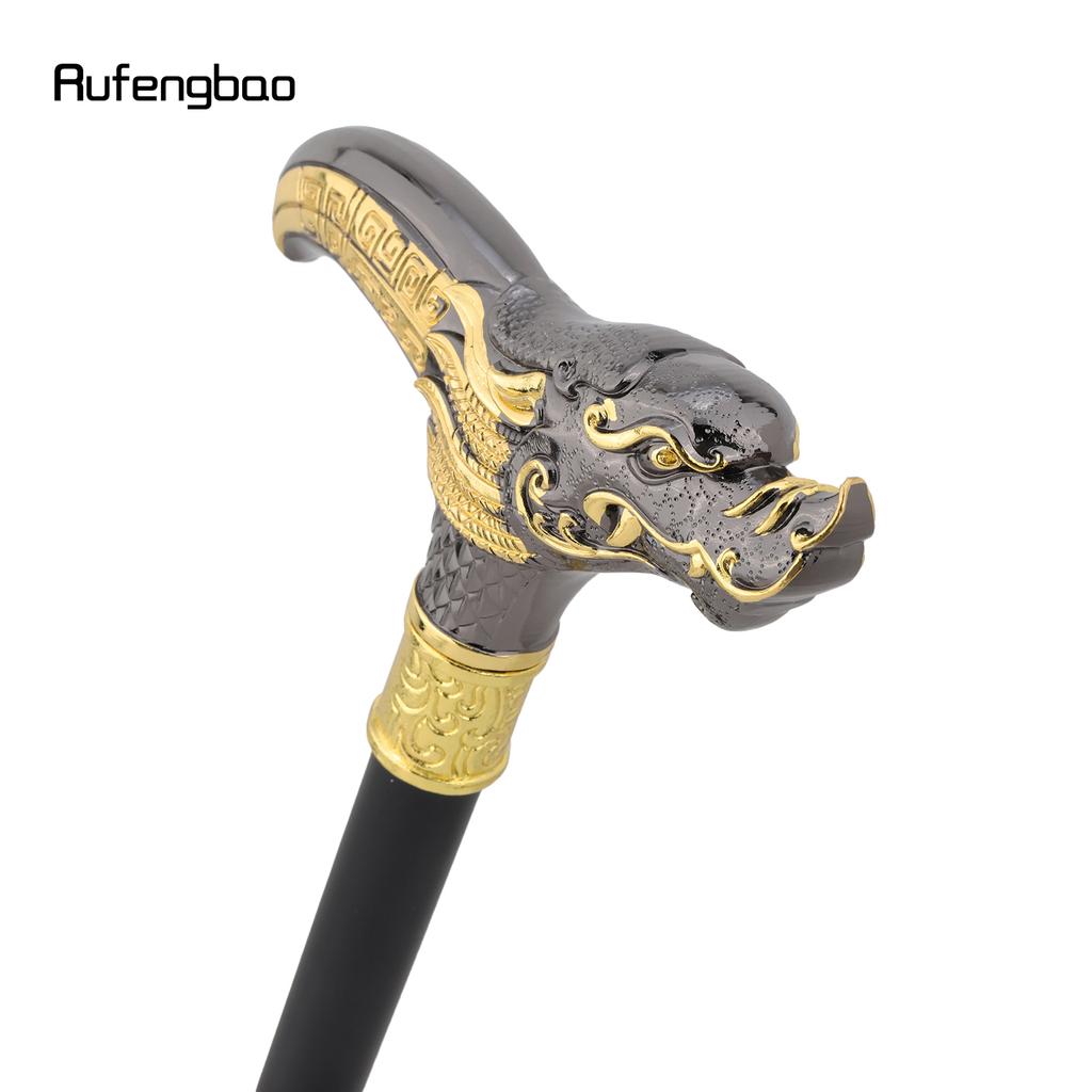Golden Black Dragon Head Walking Cane Fashion Decorative Steel Stick Gentleman Elegant Cosplay Cane Knob Crosier Cane 93cm