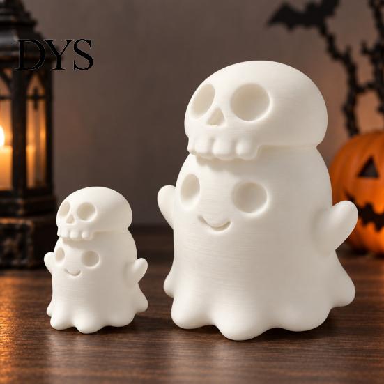 Unique Holiday Gifts 3D Printed Cute Ghost Skull Figurine, Stacked on Halloween Desk Accessories Statue, Spooky Desktop Ornament, Fun Party