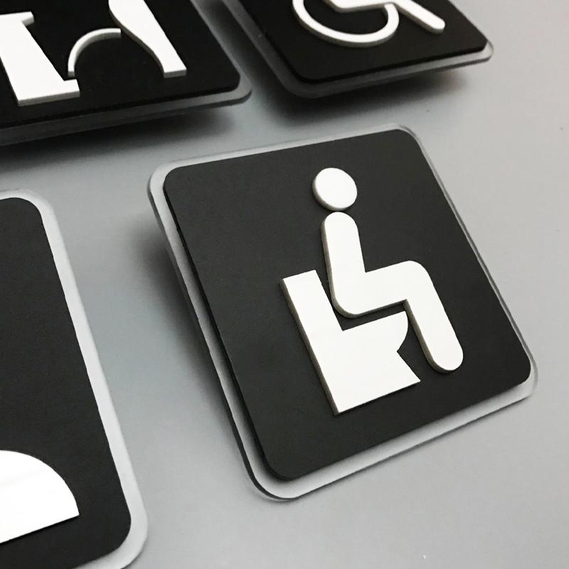 Black Toilet Sign Plate Acrylic  Wash RestrRoom Door Wall Label Sticker Wc Holder Signage Board Art Hotel Bathroom Decor