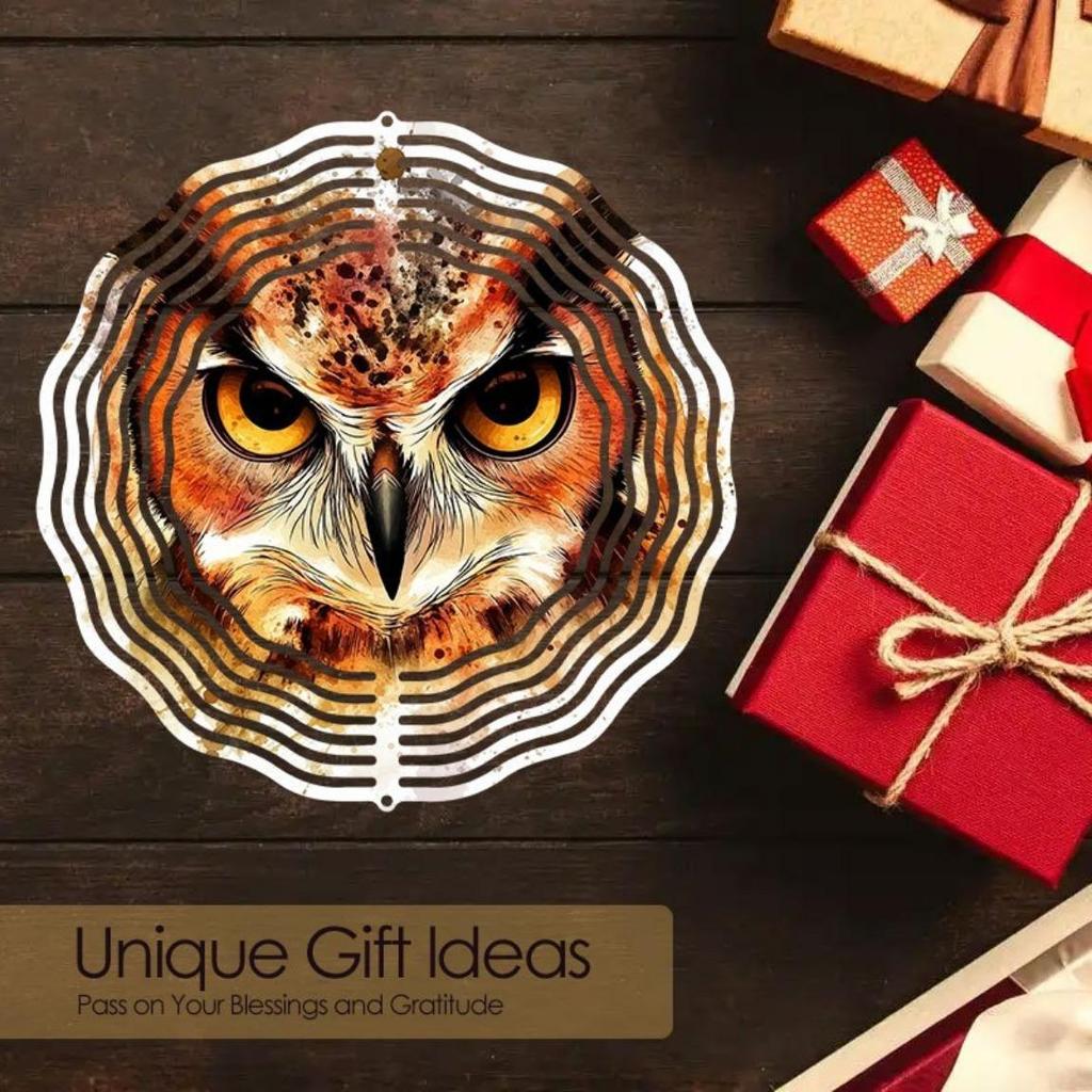 3D Eulen-Mandala Windspiel Drehende Metallkunst-Dekoration für Garten, Terrasse, Hof, Außenbereich, Heimdekoration