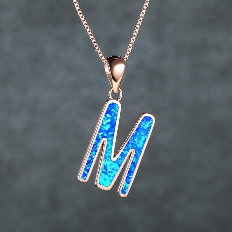 

European and American Internet celebrities rose gold Opal letter M necklace simple fashion Mother s Day gift collarbone chain