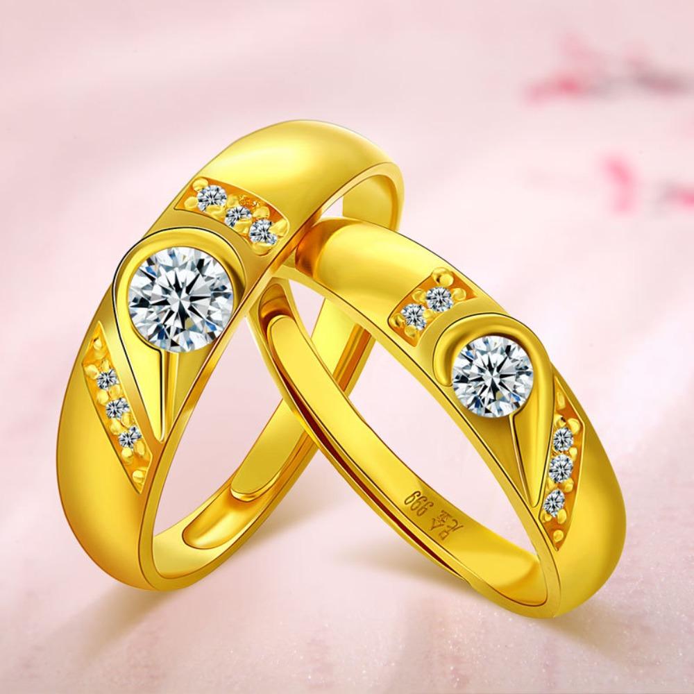 Gold Plated Heart Ring Laos Sand Gold Couple Wedding Bands for Her and Him Anniversary Gift