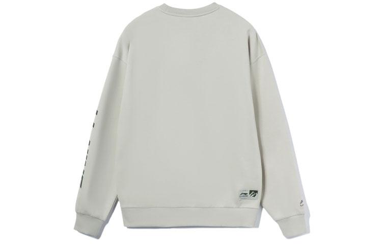Li Ning Sports Trendy Collection Logo Fleece Lined Thermal Loose Fit Pullover Sweatshirt Unisex Gray AWDR853-8