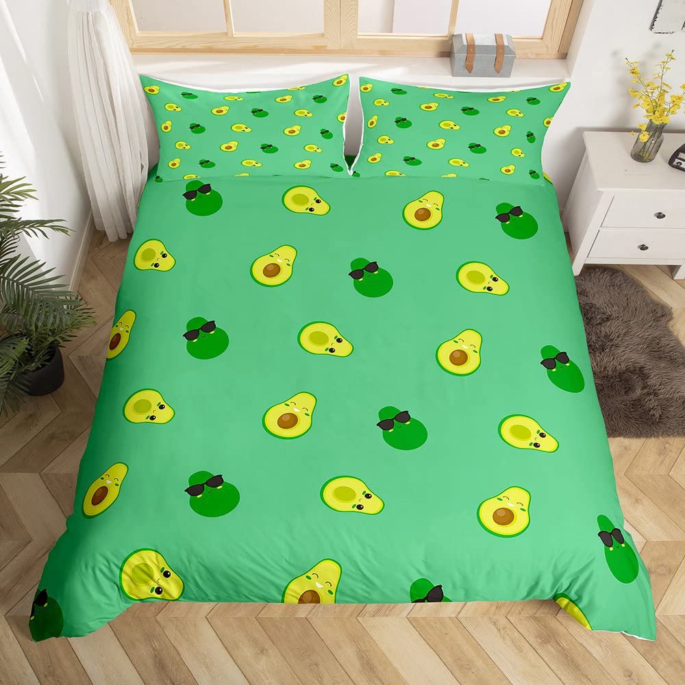 Frucht Bettbezug Set Frischer Pfirsich Apfel Cartoon Niedlich Kawaii Muster Polyester Bettdeckenbezug King Size Für Kinder Jugendliche Erwachsene