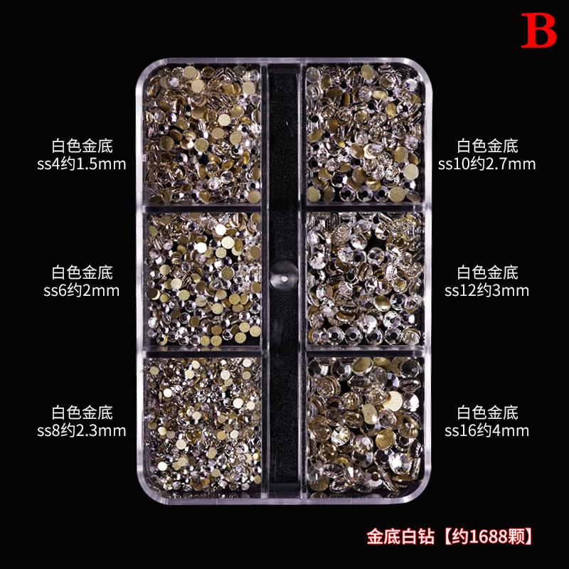 6 Größen Boxed Flat Kit Hybrid Nail Art Dekorationen AB Farbig