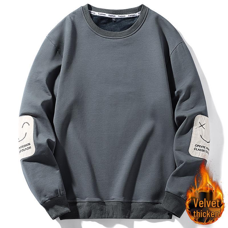 Чоловіча повсякденна толстовка на осінь/зиму - 70% бавовна, з флісовою підкладкою, потовщена, вільний крій, круглий виріз, довгий рукав, модний дизайн