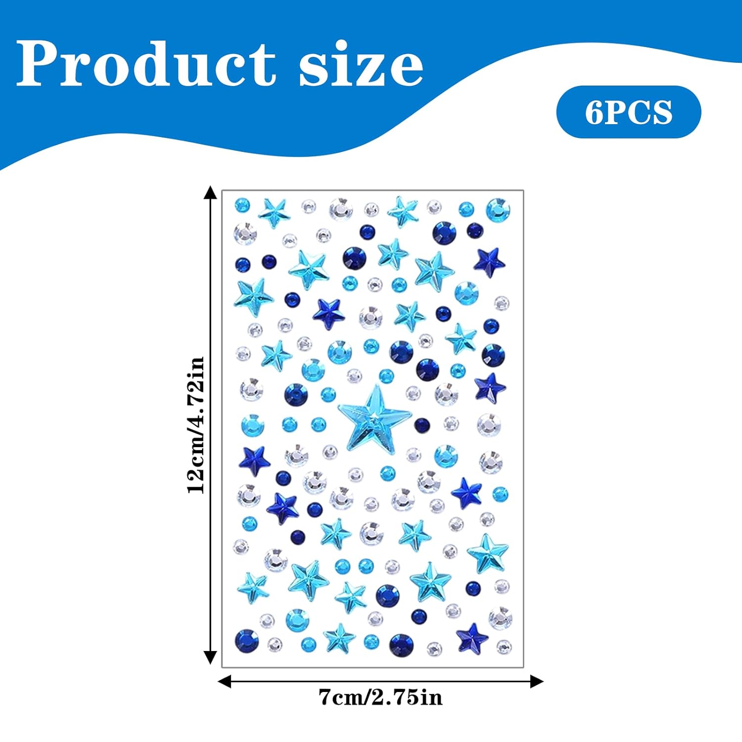 6 Sheets Blue Face Gems Stick, Star Rhinestone Face Jewels Gems Self-Adhesive Body Gem Independence Day Jewels Stickers Diamonds for Women Eyes