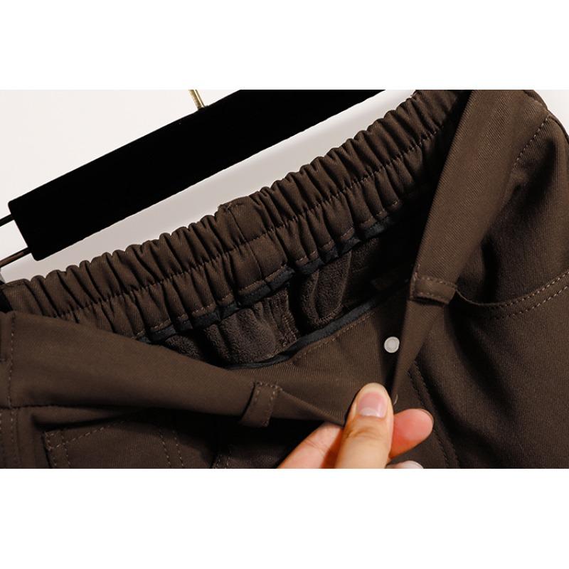 DIMANAF 2025 Autumn Winter Women Plus Size Pants Thick Flocking Casual Lady Long Pants Oversized Loose Clothing