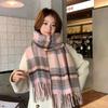 2025 Korean imitation cashmere scarf women's autumn and winter high-end warm shawl cute versatile plaid scarf