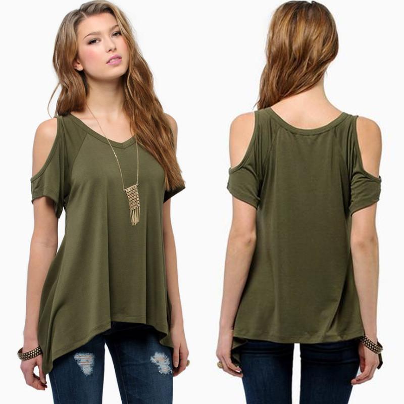 Chic Polyester Blend Round Neck Off-shoulder Batwing Sleeve T-shirt For Nightclub