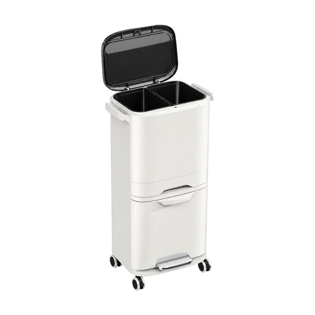 Tiered Kitchen Waste Bin with Pullout Drawer OdorReducing Rolling TwopartCompartment Trash Can