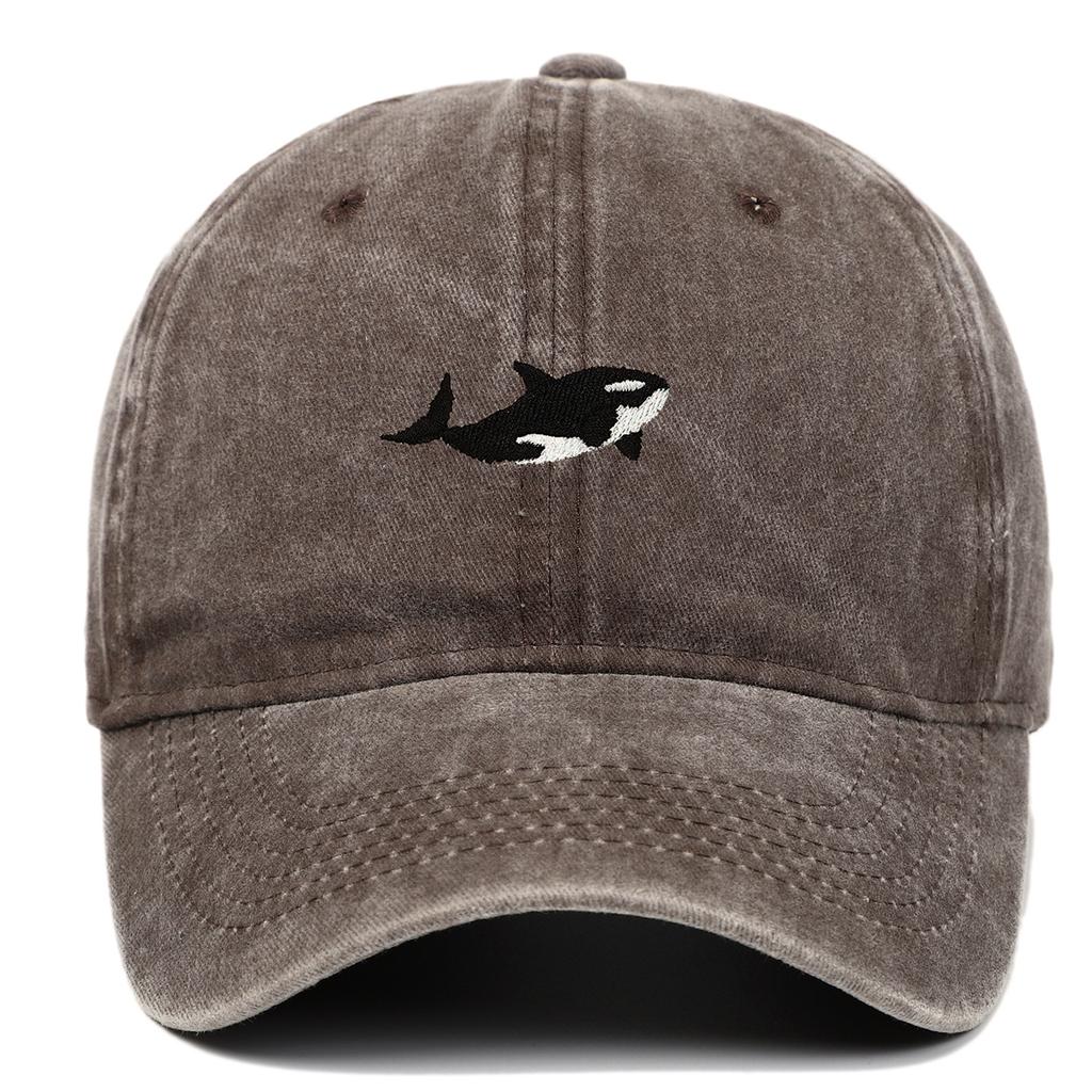 1ks Retro vypraná baseballová čepice s výšivkou žraloka pro ženy Muže Ležérní nastavitelná vypraná bavlněná čepice typu Dad Hat Unisex Klasické golfové čepice