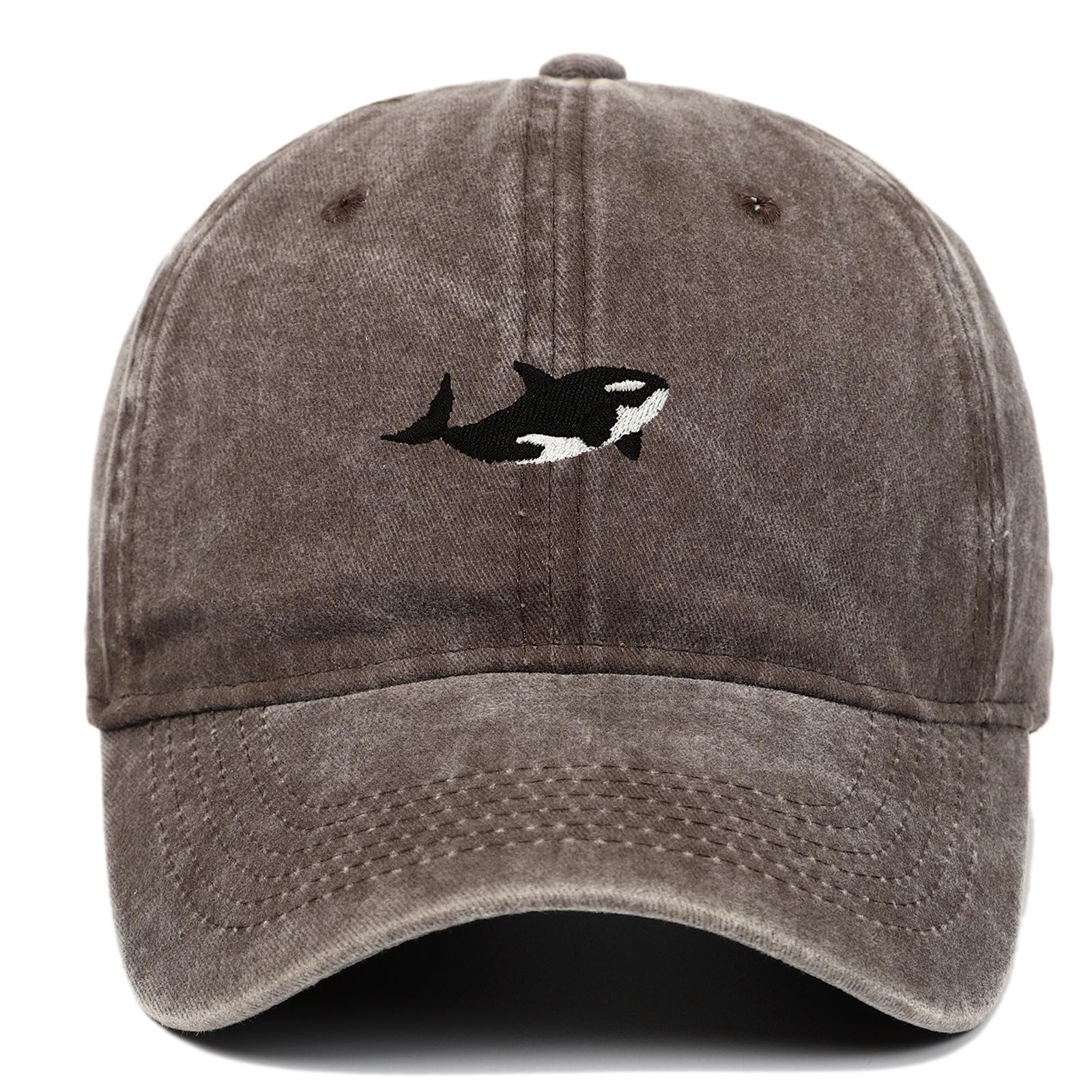 

1pc Retro Washed Shark Embroidered Baseball Cap for Women Men Causal Adjustable Washed Cotton Dad Hat Unisex Classic Golf Caps Adjustable кавовий