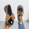 Plus Size 36-43 Shoes for Women FashionThick Bottom Ladies Slip on Bow Leather Loafers Non-slip Work Comfort Flats Sneakers