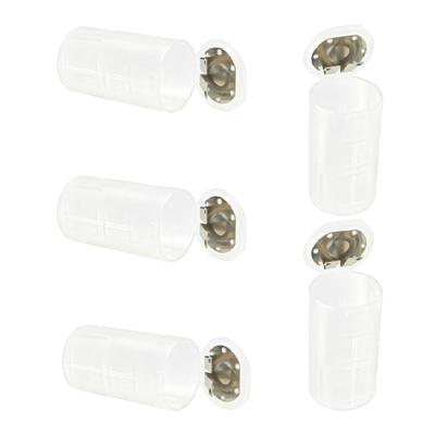 Clear Plastic Battery Sleeve for Two Double A Cells, Size D Form Holder, 5 Pack for Spare Storage, Backup Power, and Fast Battery Changes