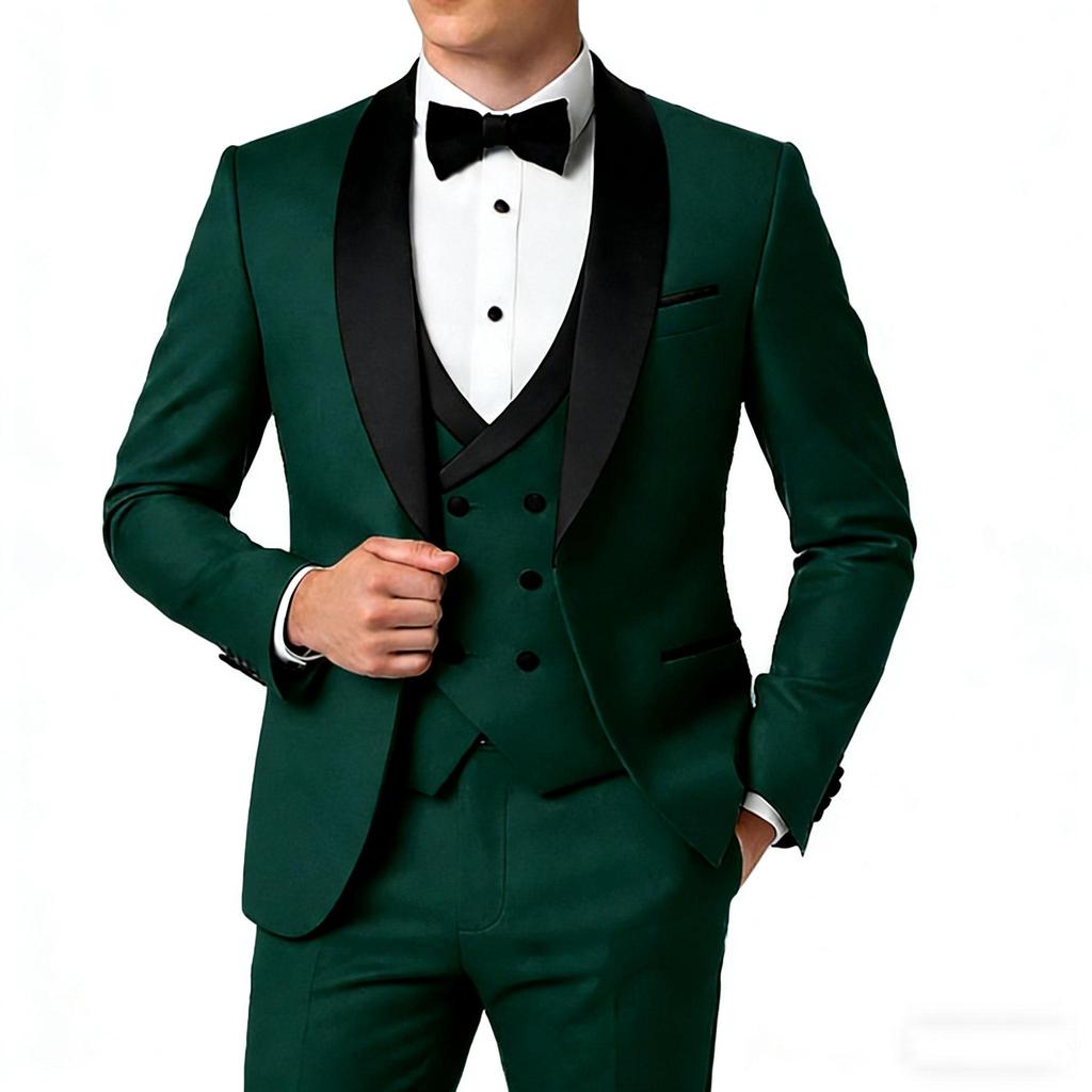White Suits for Men Black Shawl Lapel 3 Pieces Jacket Pants Vest Wedding Banquet Business Male Clothing Slim Fit Blazers Sets