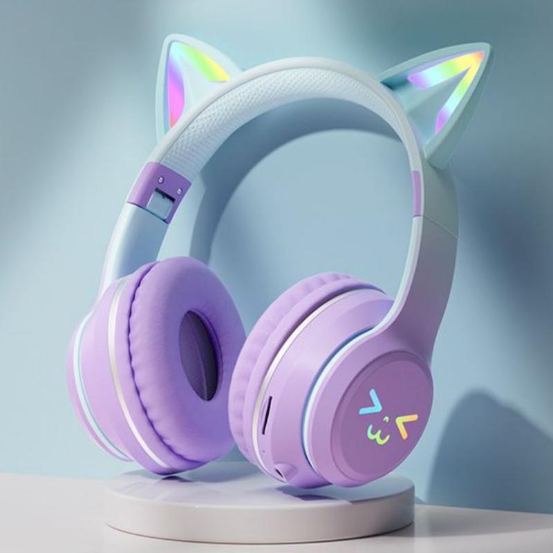 Słuchawki RGB Glow Bezprzewodowe Słuchawki 5.3 Kocie Uszy Bluetooth Słuchawki Sportowe Bluetooth Odtwarzacze MP3 Mikrofon Wyprzedaż Zestaw Słuchawkowy Gamer