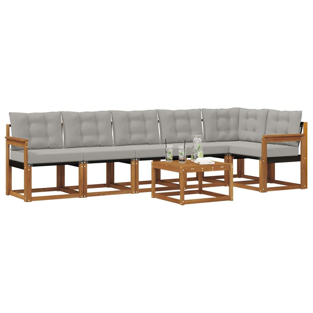 Outdoor Sofa Set with Cushions 7 pcs Natural and Light Grey
