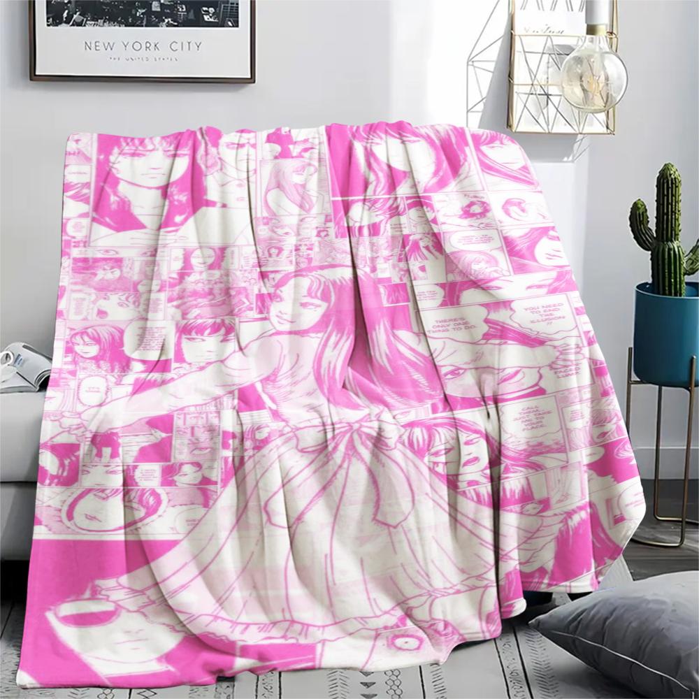 1PC Tomie Print Flannel Blanket, High quality Comfortable for All Seasons, Home Decor, Warmth and Comfort, Perfect for Christmas Gifts