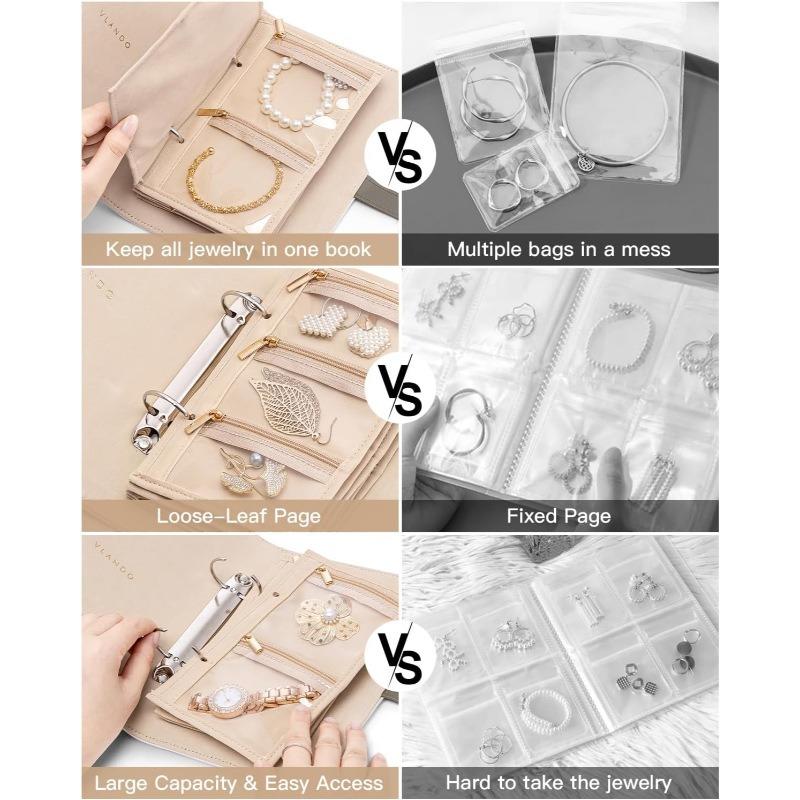 1pcs Portable Travel Jewelry Organizer PU Leather Foldable Jewelry Bag with Multiple Compartments for Earrings Necklaces Storage