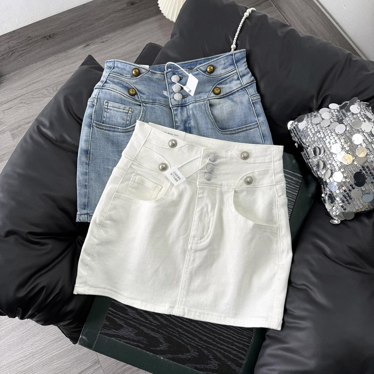 

Korean Style High-Waisted Elastic Denim A-Line Mini Skirt for Women - 2026 Spring Fashion Versatile Slimming Skirt S белый