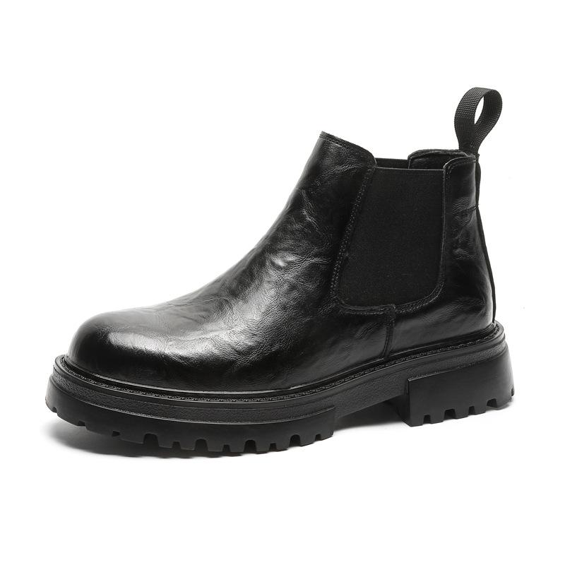 Vintage British style round head platform Martin boots men's 2024 new single shoes thick heel Chelsea boots 2114-J