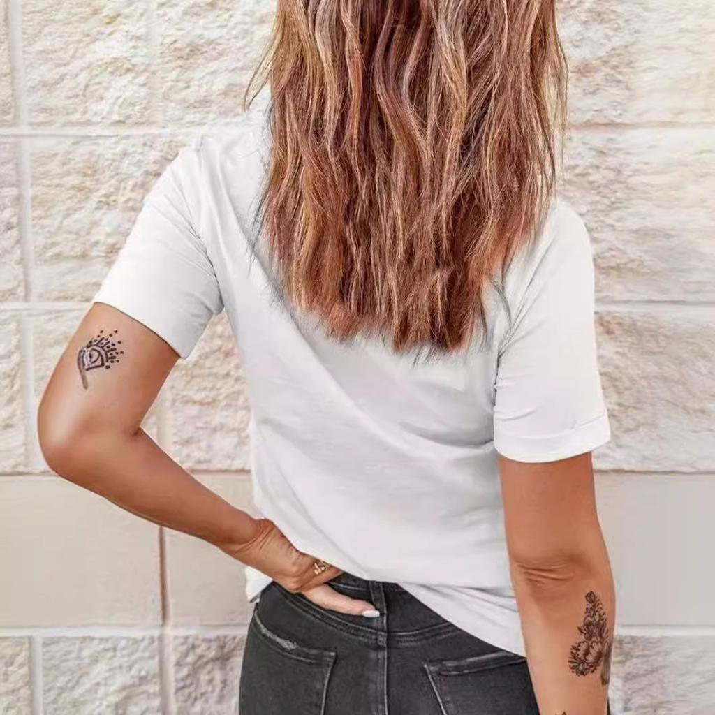 European and American spot printed crew neck T-shirt spring and summer casual short-sleeved crew neck top short-sleeved women's T-shirt