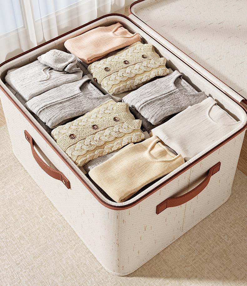 Tianshan Cotton & Linen Zipper Storage Box with Lid for Clothes & Toys