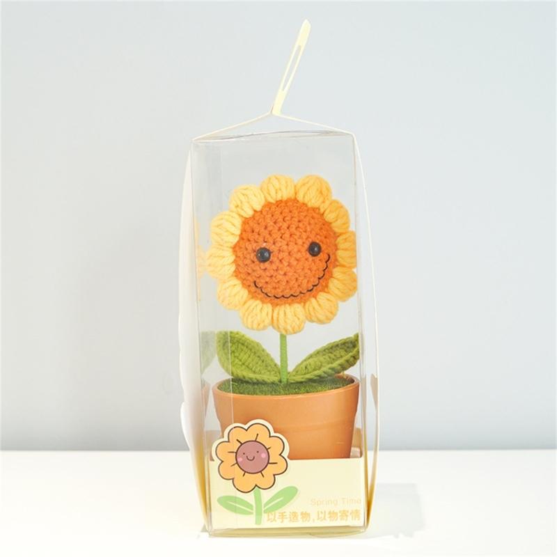 Crochet Woven Flowers Potted Plant Ornament Playful Touch Long Lasting Display for Gifting Decorating Living Room