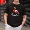 Flamingo Painting Mens T Shirt Short Sleeve Printed Birds Lovers 100% Cotton Top
