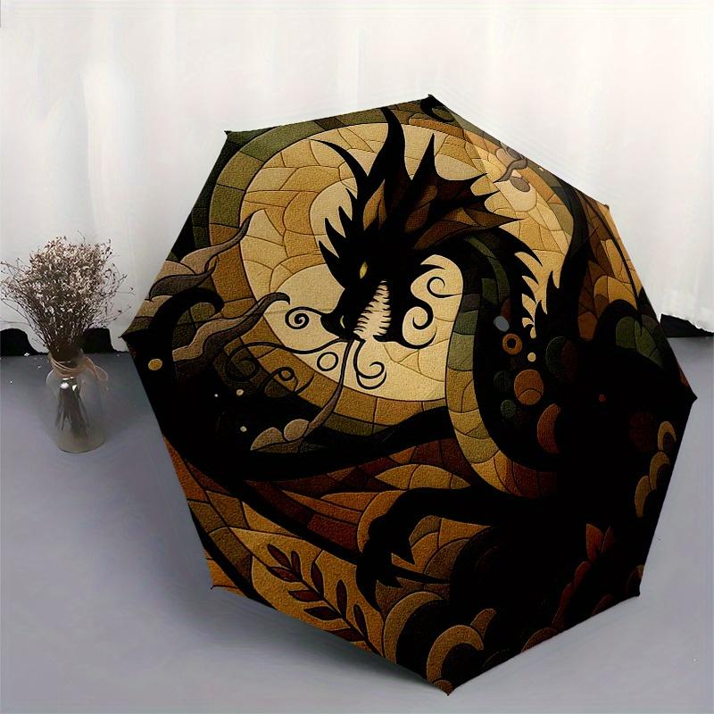 Wandbild „Bunter Drache“: Lebendiges kreisförmiges Design für die HeimdekorationRegenschirm, Tragbarer kompakter 3-fach-Regenschirm, Weihnachtsgeschenk ES571