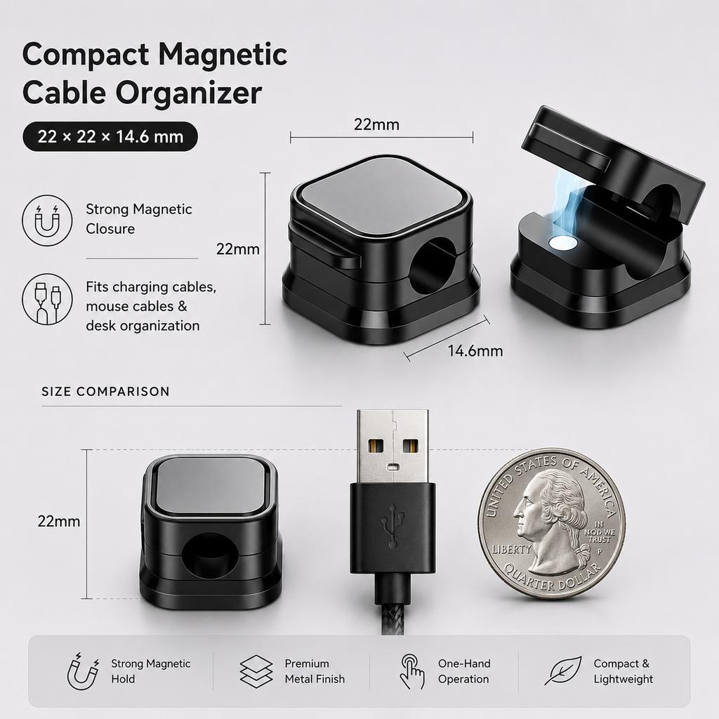 Magnetic Cable Clip Winder Holder Adhesive Wire Keeper Cord Cable Organizer USB Charging Cables Winder for Office Desktop Home