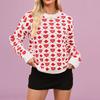 Women's Fashionable Round Neck Long Sleeved Heart-shaped Pullover, Contrasting Color Pullover, Sweater Top