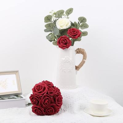 50Pcs Artificial Flowers Faux Foam Rose Faux Rose Flower Fake Rose with Stem DIY Wedding Bouquet Bridal Shower Centerpiece Floral Arrangement Party