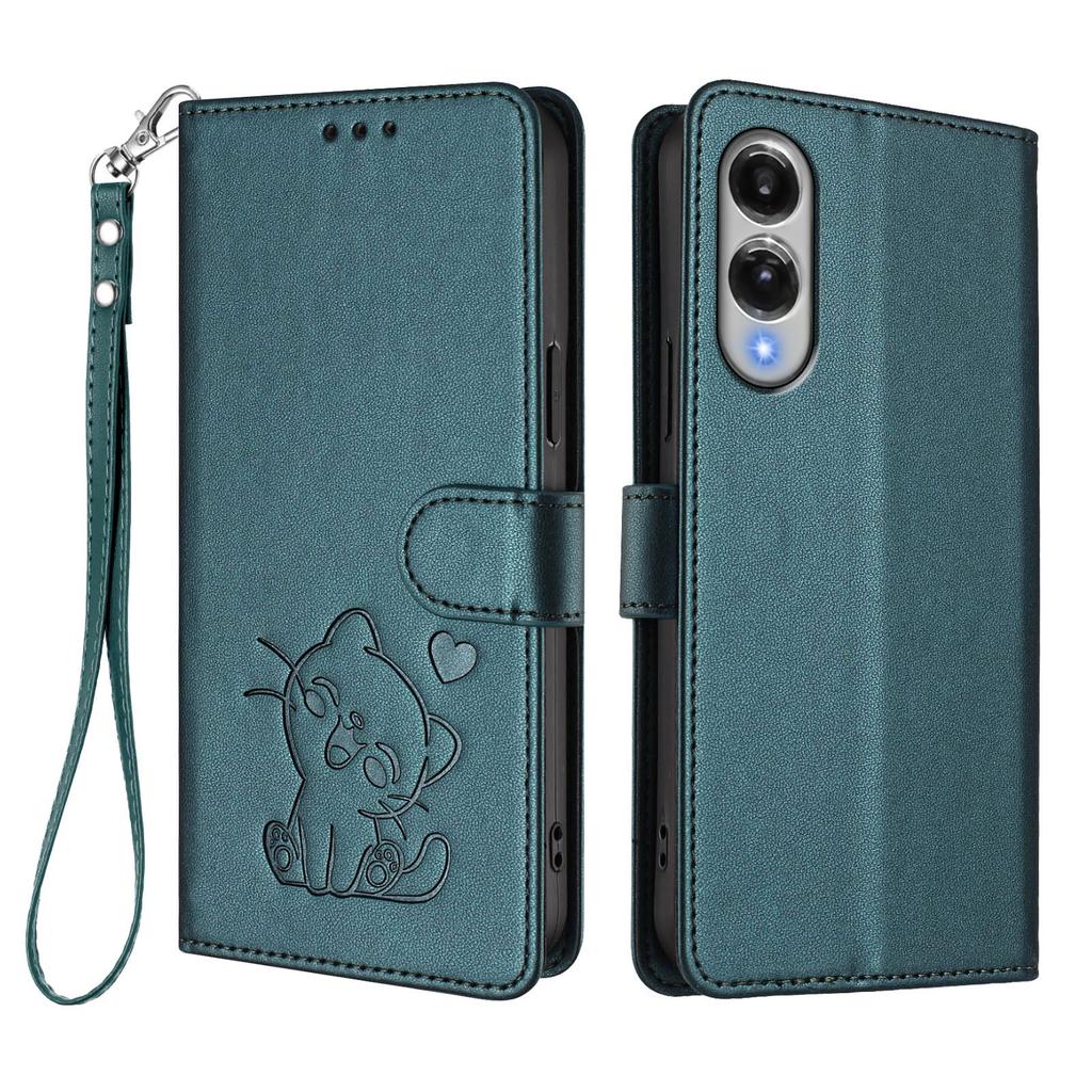 Für Samsung Galaxy S25 Edge Brieftasche Hülle mit Handschlaufe Love Cat Muster Prägung Leder Handyhülle